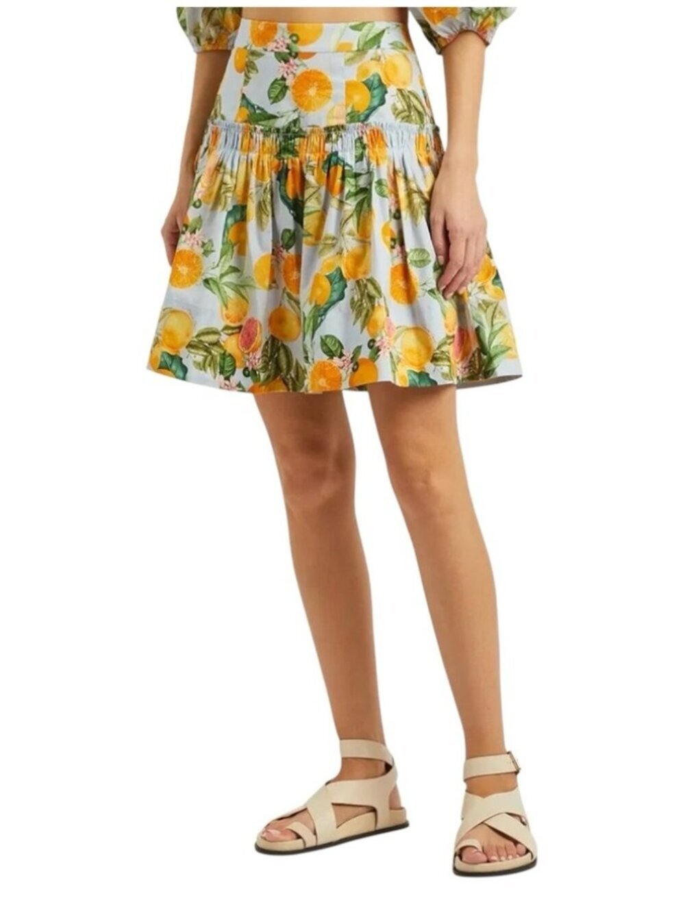 Cara Cara Alessandra Cotton Mini Skirt Size 6 US Citrus Print Blue Tiered